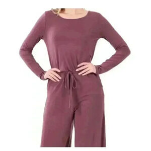 Zenana Premium Long Sleeve Jersey Wide Leg Drawstring Waist Jumpsuit, 2X